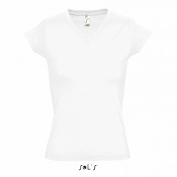 Tee-shirt col v femme semi-peigné 150 g blanc