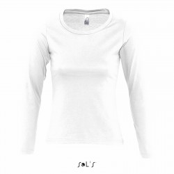 Tee-shirt manches longues femme semi-peigné 150 g blanc