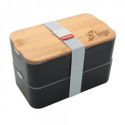 Lunchbox noire avec couvercle en bambou